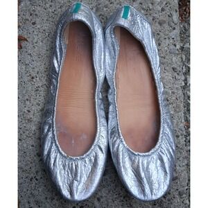 Tieks Ballet Flats Silver Screen Metallic Leather Foldable Women 10 VGUC